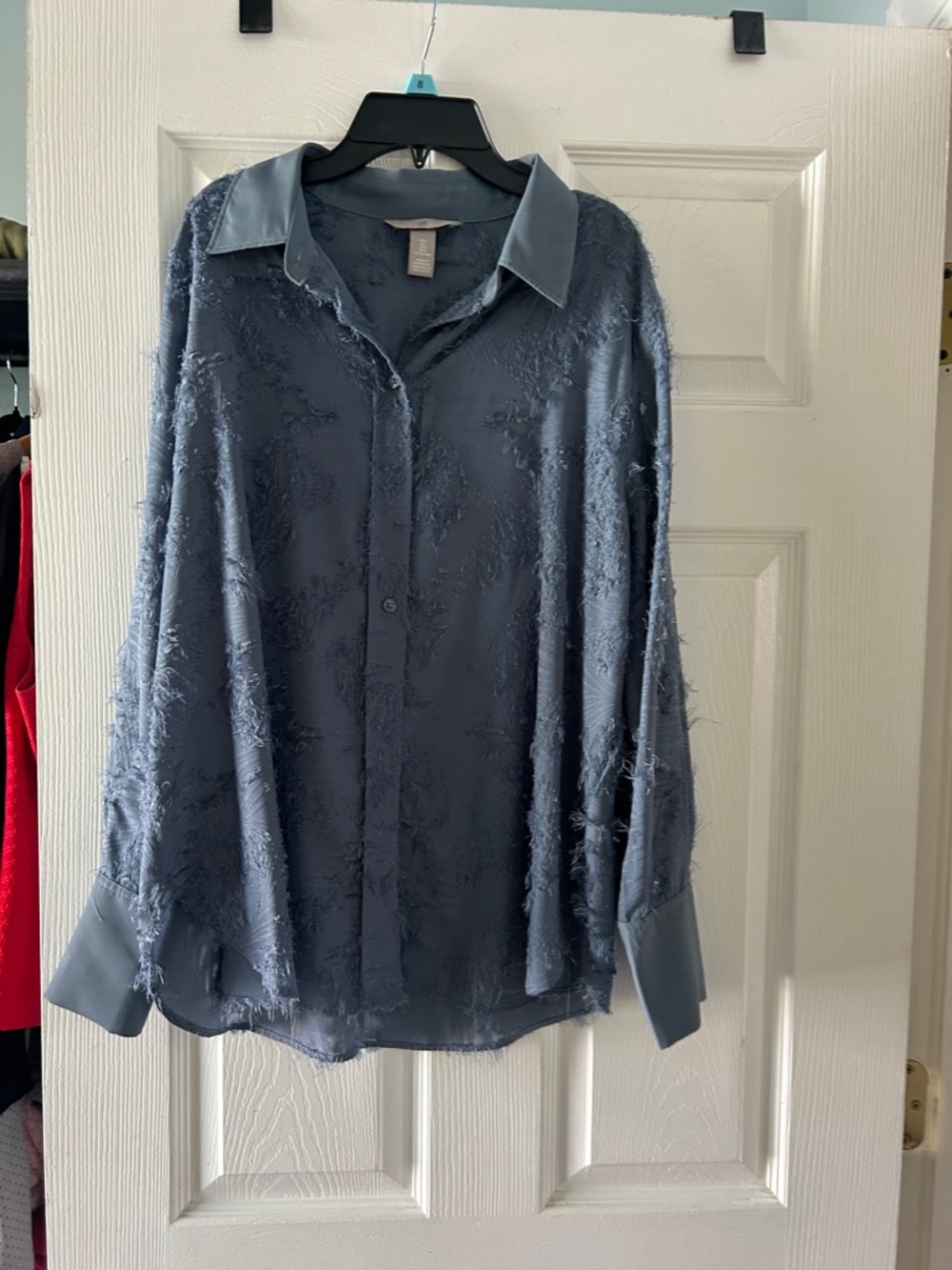 H&M Dusty Blue Women's Button-Down Shirt with Frayed Texture